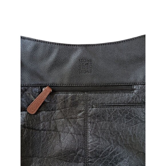 Stone and Co Shoulder Bag Black Brown Outside Zipper Pocket Faux Leather - Picture 5 of 10